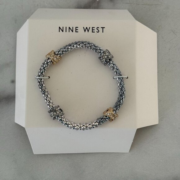 Nine West Silver-Tone Mesh Bracelet With Gold & Silver Crystal-Embellished Accen - Picture 1 of 5